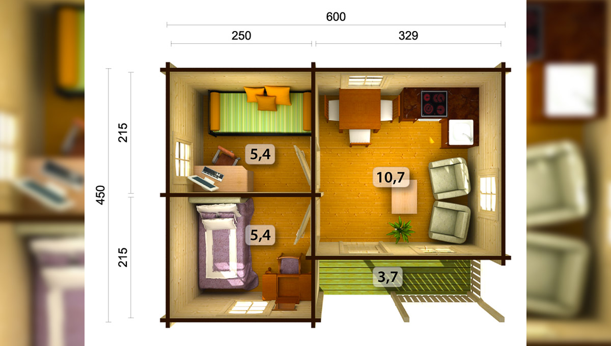 Chalet de jardin habitable Virginie 24m2 + Mezz. , HLL en 70 mm en kit