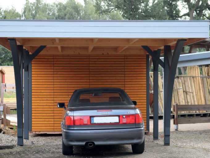 Carport en bois 23,8 m² Caro 6835 avec annexe 1835 - vue 1