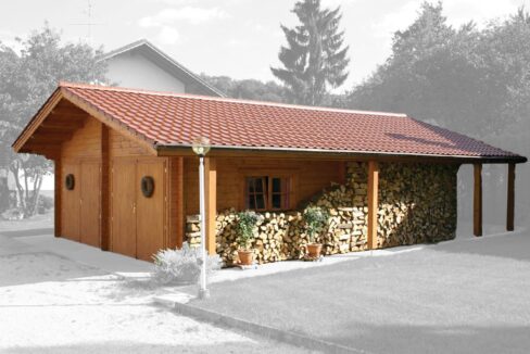 Garage en bois 48 m² Hansa 6080 S + 130 Sd - vue 1
