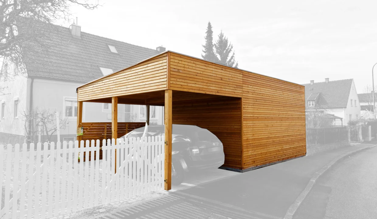 Carport en bois 26,77 m² Cara 5052 avec annexe 312 - vue 1