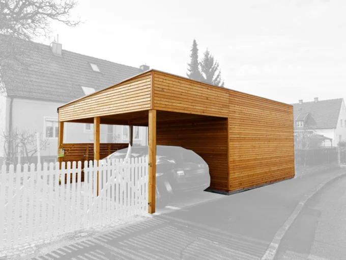 Carport en bois 26,77 m² Cara 5052 avec annexe 312 - vue 1