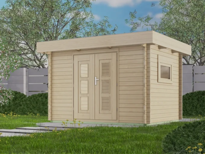 Abri de jardin en bois H28-3024F-DT-EF - 7,2 m², 28 mm - vue 1