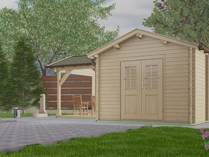 Abri de jardin en bois H28-3046+300FS-DT-ET-EF - 13,8 m², 28 mm - vue 1