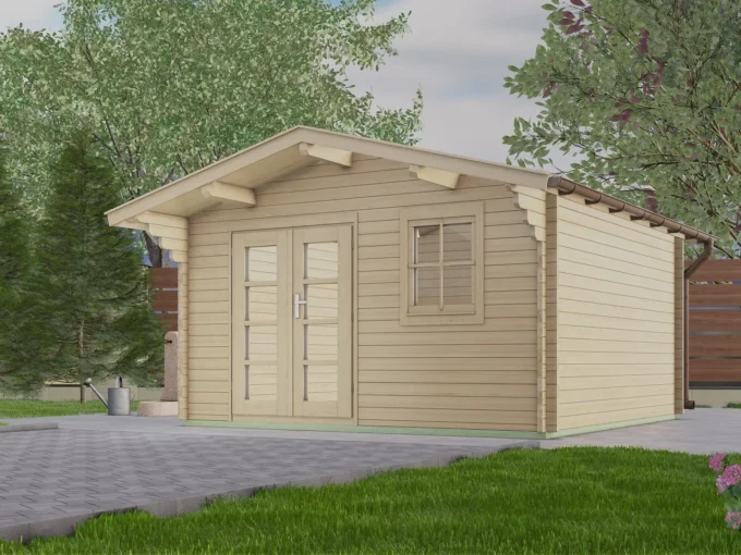 Abri de jardin en bois H28-3838-DT-EF - 14,44 m², 28 mm - vue 1