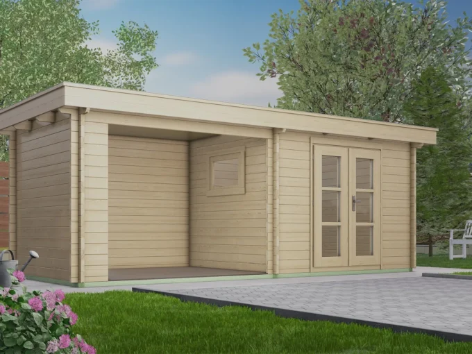 Abri de jardin en bois H45-3024F-DT-EF + SD - 7,2 m², 45 mm - vue 1