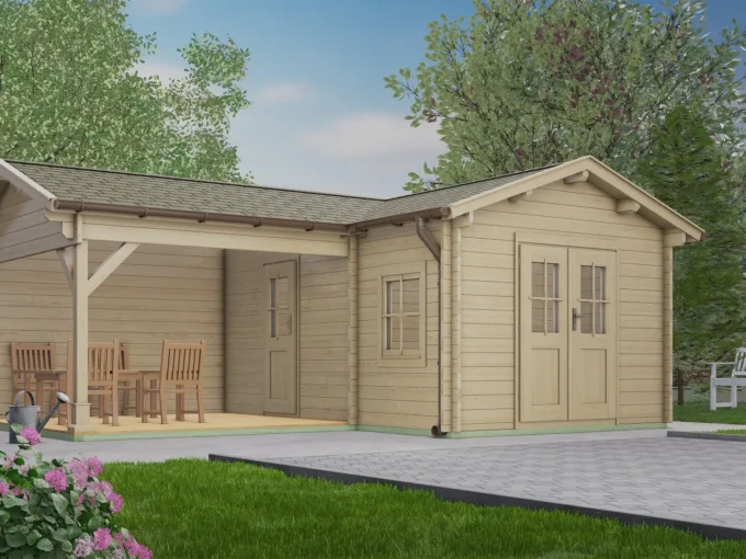 Abri de jardin en bois H45-3046+300FS-DT-ET-EF - 13,8 m², 45 mm - vue 1