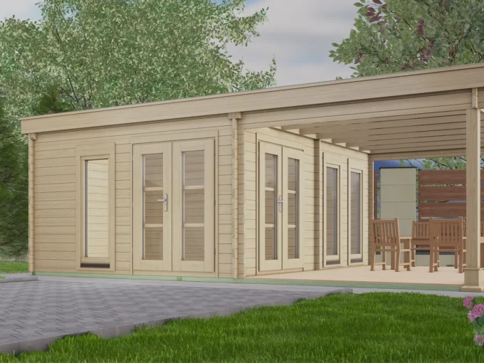 Abri de jardin en bois H45 3949+320FS-2DT-3EF - 15,84 m², 45 mm - vue 1