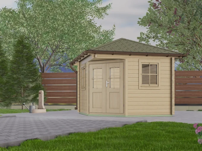 Abri de jardin en bois TS-H28-2828-5P-DT - 7,84 m², 28 mm - vue 1