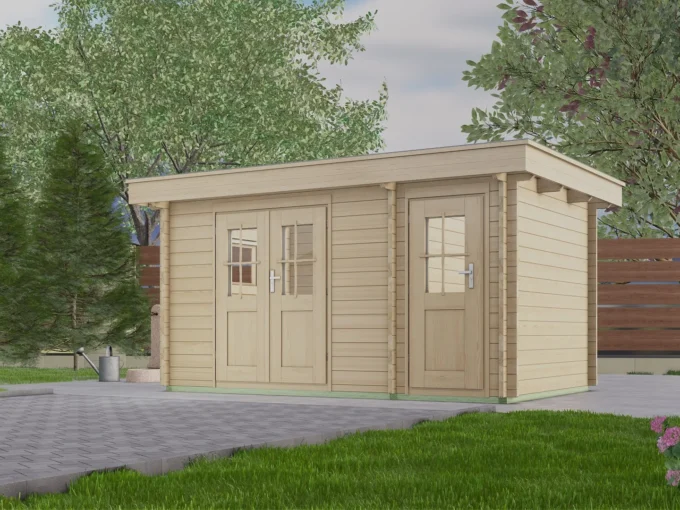 Abri de jardin en bois TS-H28AN-3924F-DT - 9,36 m², 28 mm - vue 1