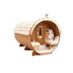 Sauna tonneau extérieur Ø1,9 x 3 m Sauna tonneau à toiture végétalisable - vue extérieure