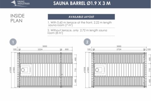 Plan - Sauna tonneau extérieur Ø1,9 x 3 m Sauna tonneau à toiture végétalisable