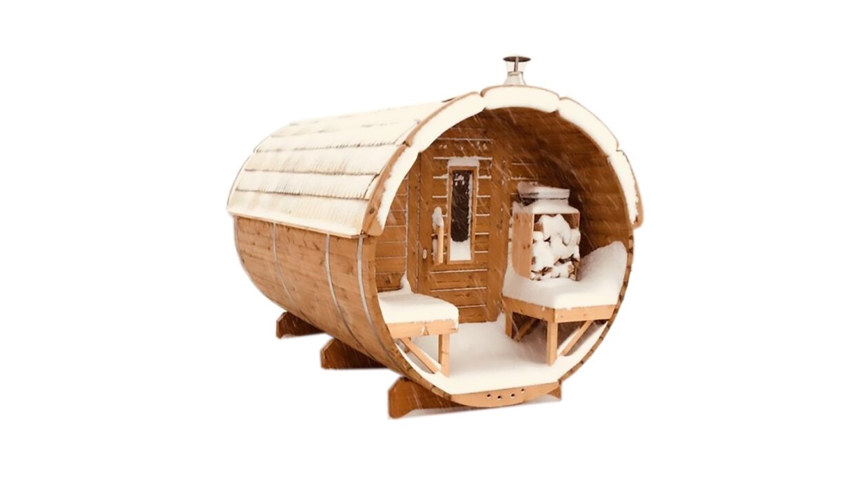 Sauna tonneau extérieur Ø2,2 x 4 m Sauna tonneau à toiture végétalisable - vue 1