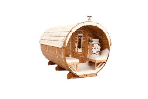 Sauna tonneau extérieur Ø2,2 x 4 m Sauna tonneau à toiture végétalisable - vue 1