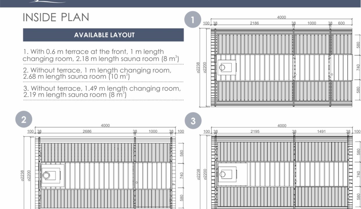 Plan - Sauna tonneau extérieur Ø2,2 x 4 m Sauna tonneau à toiture végétalisable