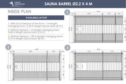 Plan - Sauna tonneau extérieur Ø2,2 x 4 m Sauna tonneau à toiture végétalisable