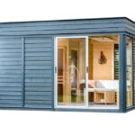 Sauna cube extérieur 3 x 4 m avec espace détente - vue extérieure