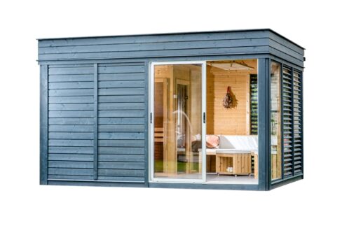 Sauna cube extérieur 3 x 4 m avec espace détente - vue 1