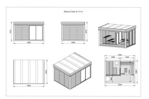 Plan - Sauna cube extérieur 3 x 4 m avec espace détente