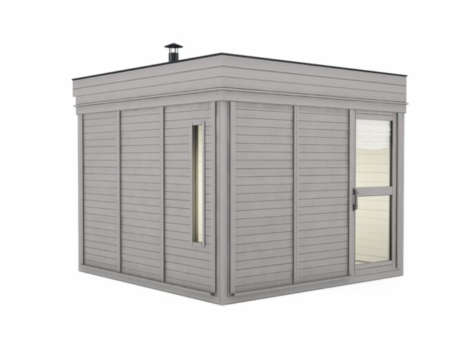 Sauna cube extérieur 3 x 3 m avec vestiaire - vue extérieure