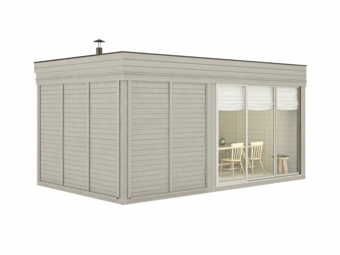 Sauna cube extérieur 3 x 5 m avec espace détente - vue extérieure