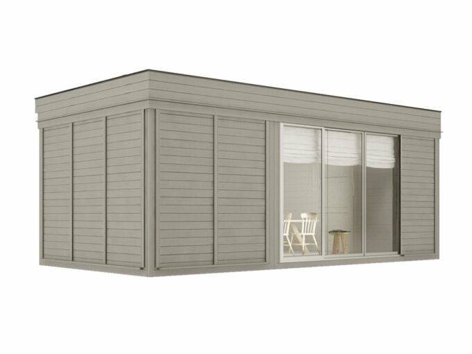 Sauna cube extérieur 3 x 6 m avec espace détente - vue extérieure
