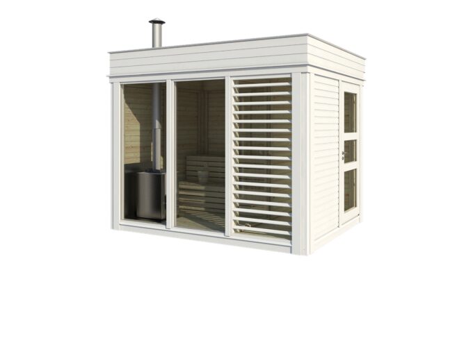 Sauna cube extérieur 2 x 3 m avec vestiaire - vue extérieure