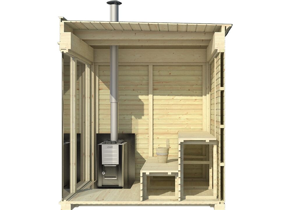 Sauna cube extérieur 2 x 3 m avec vestiaire - vue 3