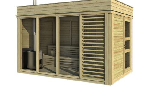 Sauna cube extérieur 2 x 4 m avec vestiaire - vue 1