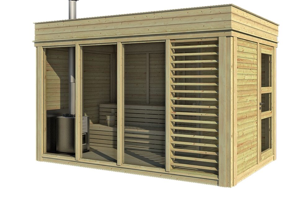 Sauna cube extérieur 2 x 4 m avec vestiaire - vue 1