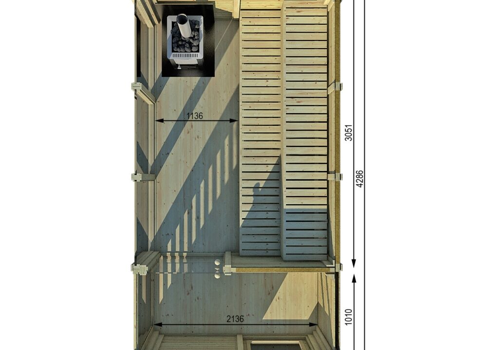 Sauna cube extérieur 2 x 4 m avec vestiaire - vue 2