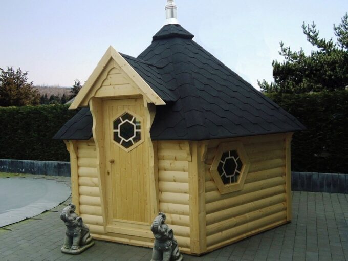 Cabine sauna extérieure 9,2 m² avec vestiaire - vue extérieure