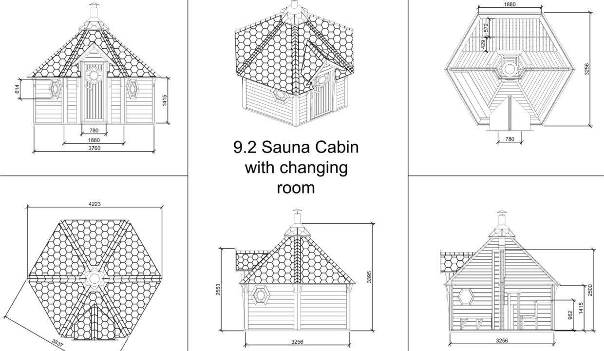 Plan - Cabine sauna extérieure 9,2 m² avec vestiaire