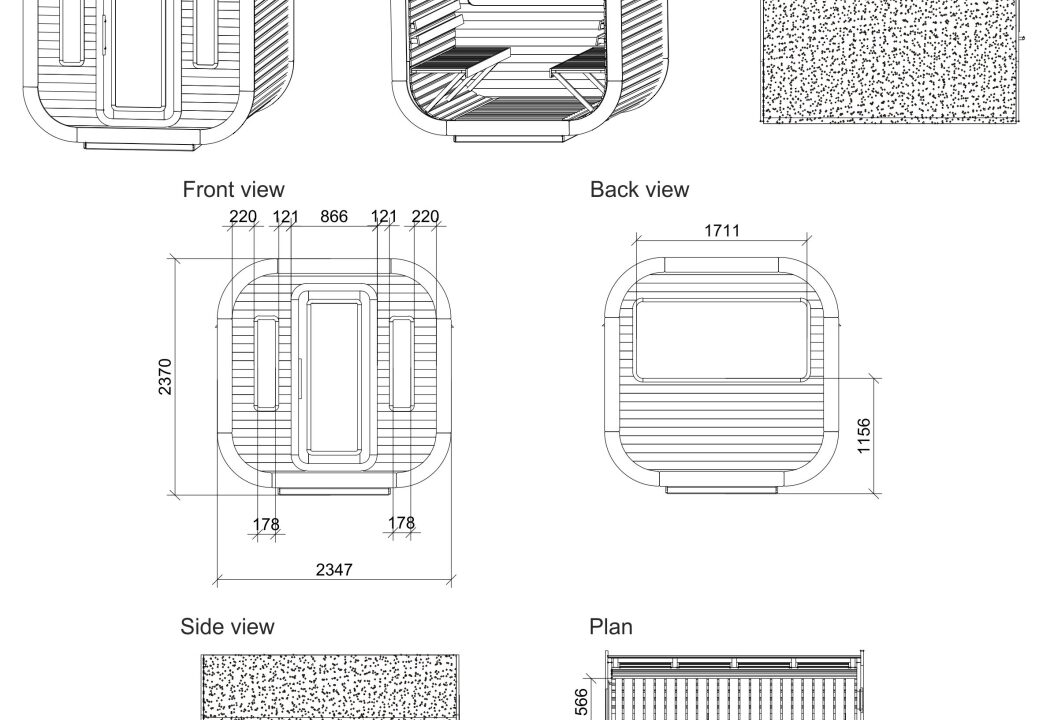 Plan - Sauna extérieur Luna 2,3 x 2,4 m