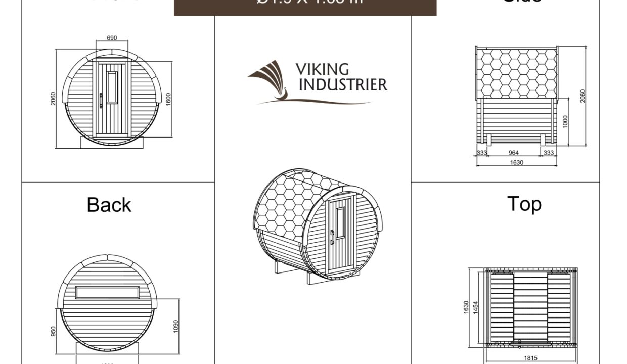 Plan - Sauna tonneau extérieur Ø1,9 x 1,63 m Sauna tonneau