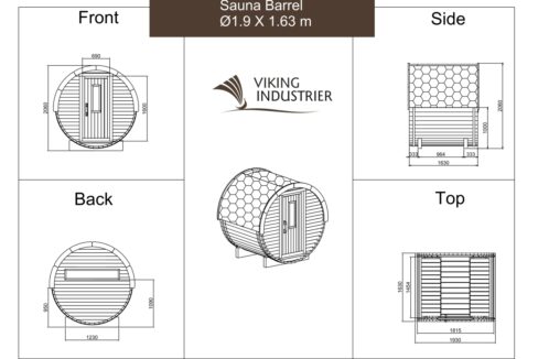 Plan - Sauna tonneau extérieur Ø1,9 x 1,63 m Sauna tonneau