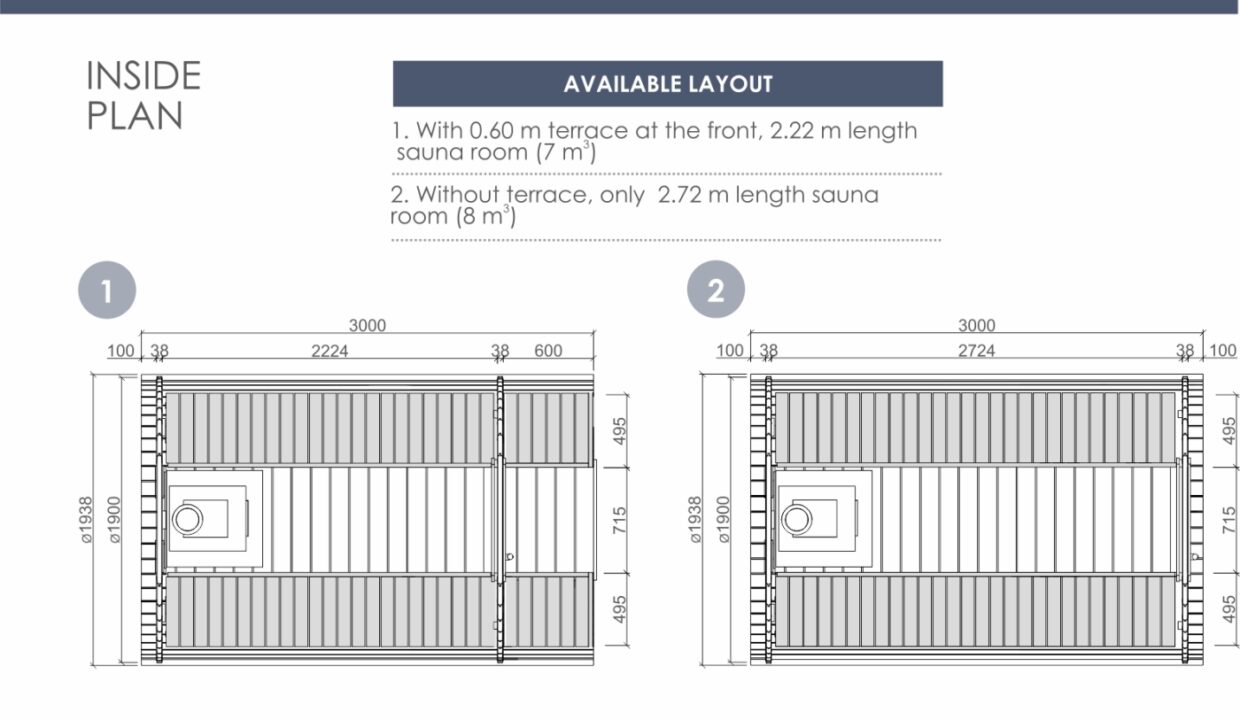 Plan - Sauna tonneau extérieur Ø1,9 x 3 m Sauna tonneau