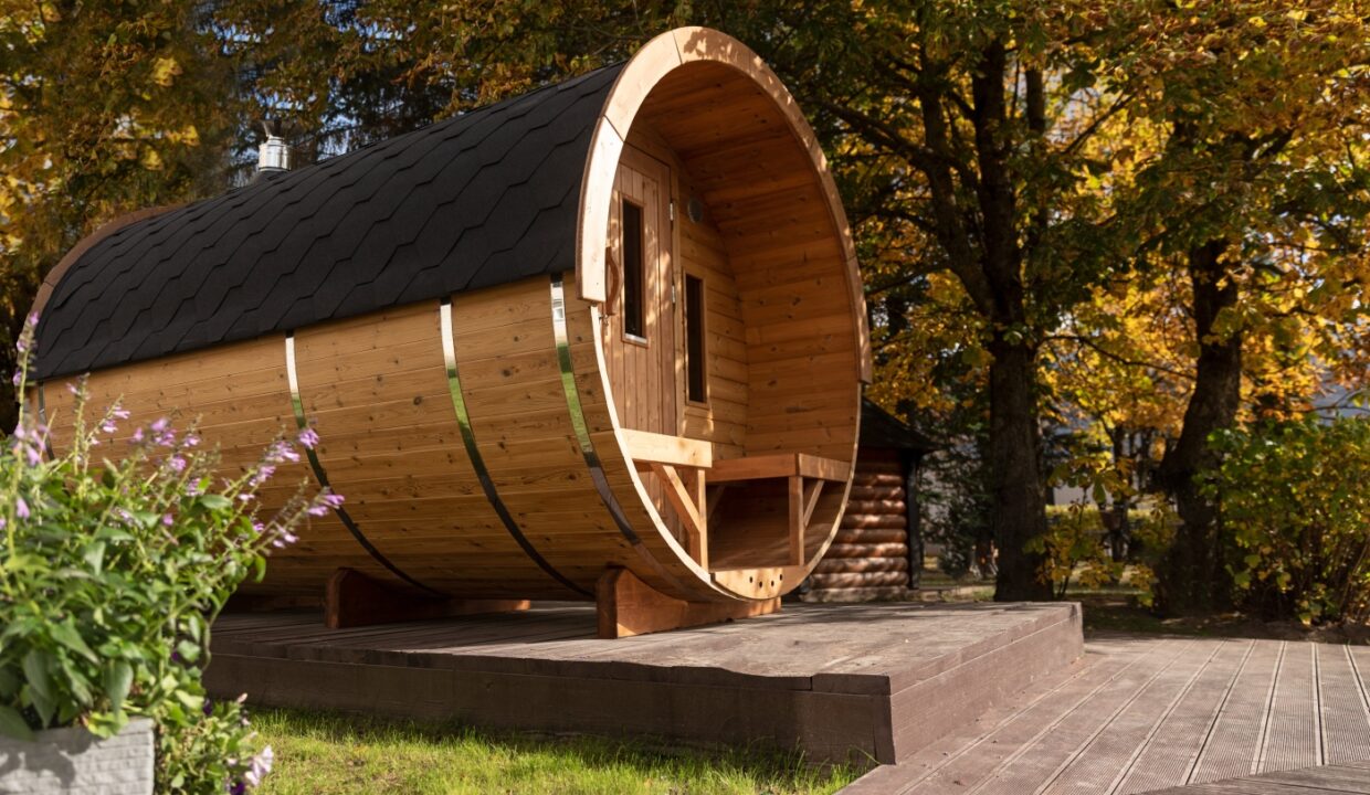 Sauna tonneau extérieur Ø2,2 x 3,5 m Sauna tonneau - vue 1