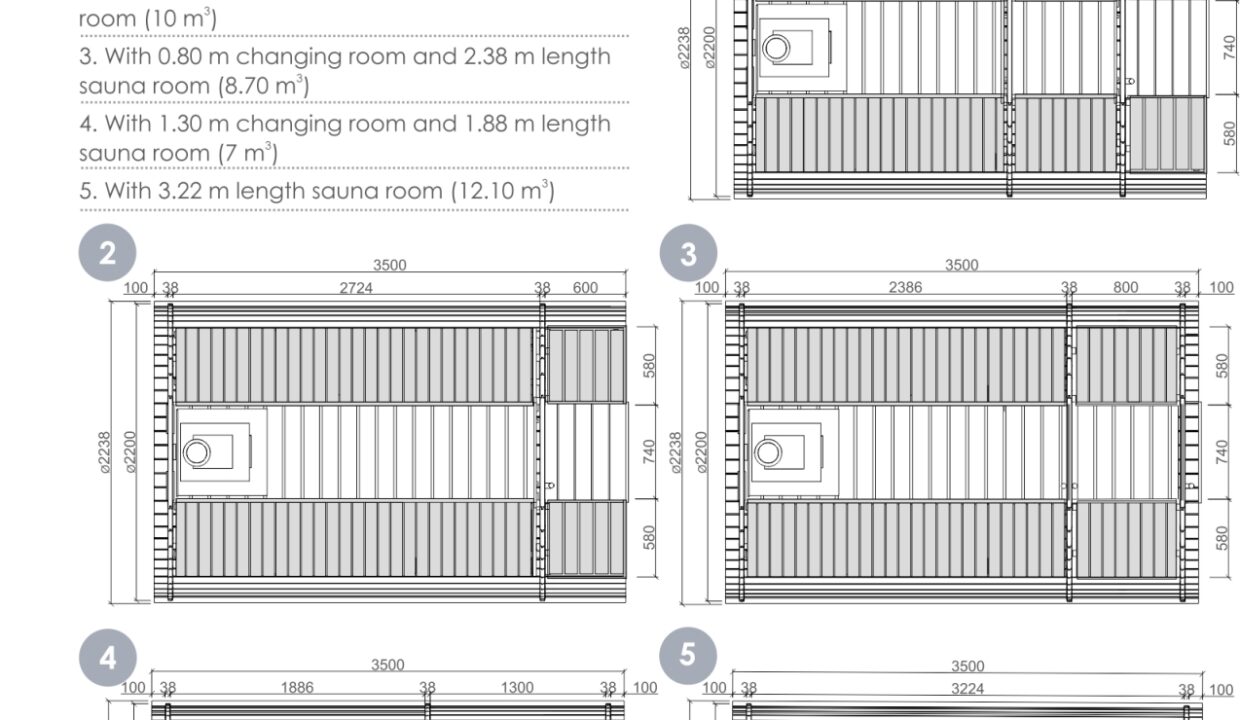 Plan - Sauna tonneau extérieur Ø2,2 x 3,5 m Sauna tonneau