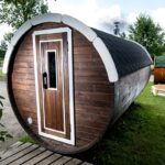 Sauna tonneau extérieur Ø2,2 x 4 m Sauna tonneau - vue extérieure
