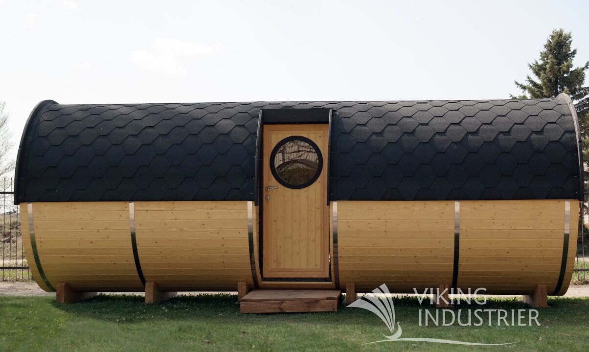 Sauna tonneau extérieur Ø2,2 x 5,9 m Sauna tonneau à entrée latérale - vue 1