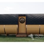 Sauna tonneau extérieur Ø2,2 x 5,9 m Sauna tonneau à entrée latérale - vue extérieure
