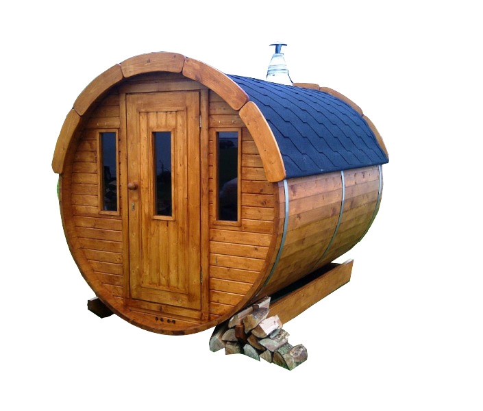 Sauna tonneau extérieur Ø1,9 x 2 m Sauna tonneau en bois thermo-traité - vue 1