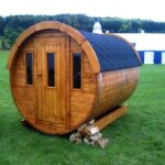 Sauna tonneau extérieur Ø1,9 x 2,5 m Sauna tonneau en bois thermo-traité - vue extérieure