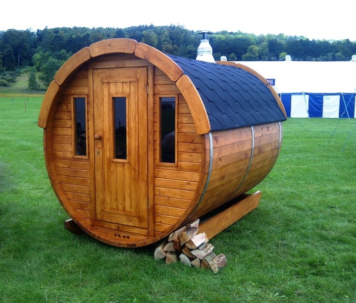 Sauna tonneau extérieur Ø1,9 x 2,5 m Sauna tonneau en bois thermo-traité - vue 1