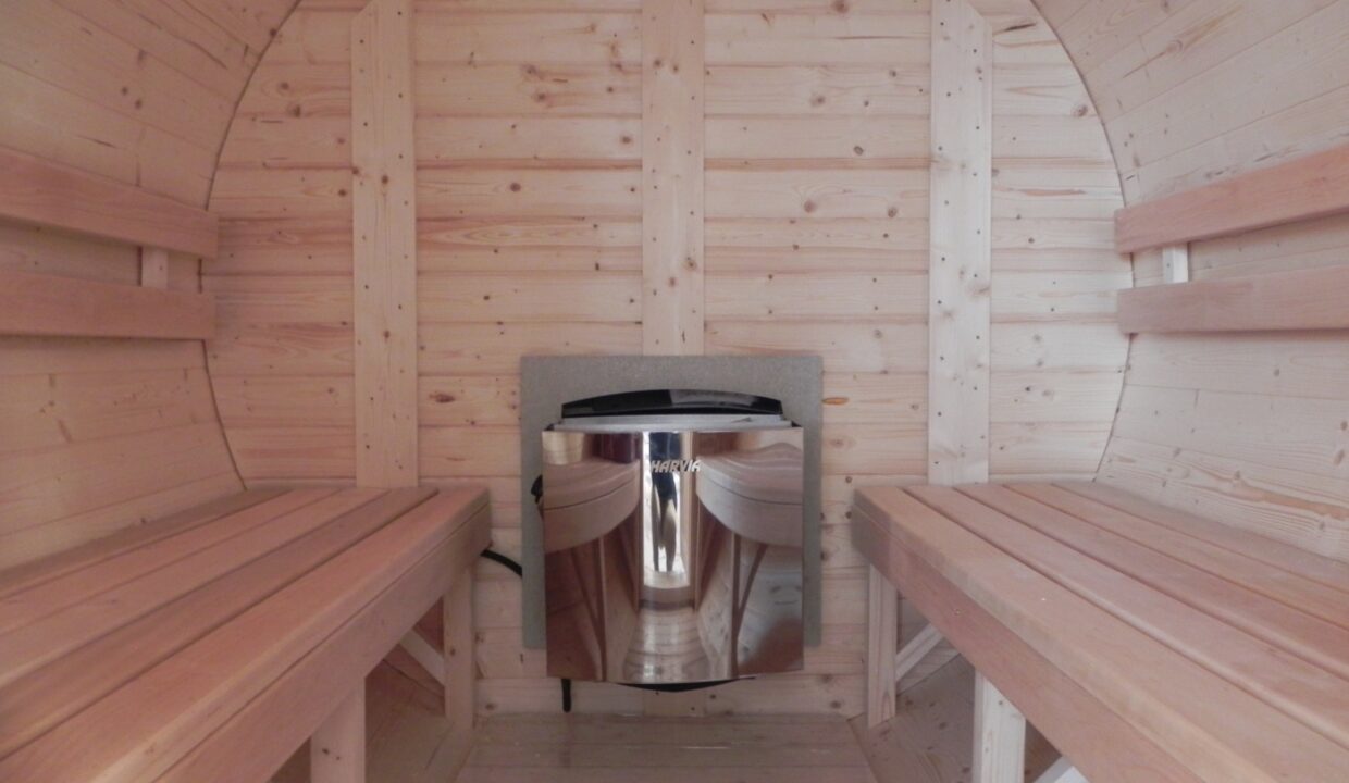 Sauna tonneau extérieur Ø1,9 x 2,5 m Sauna tonneau en bois thermo-traité - vue 2