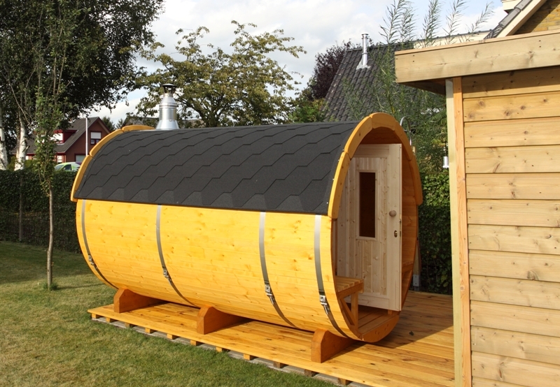 Sauna tonneau extérieur Ø1,9 x 3 m Sauna tonneau en bois thermo-traité - vue 1