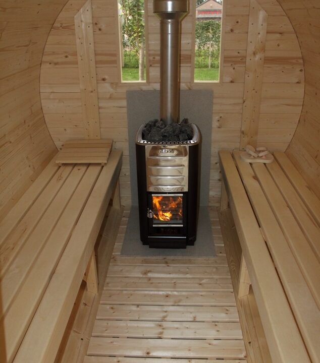 Sauna tonneau extérieur Ø1,9 x 3 m Sauna tonneau en bois thermo-traité - vue 3