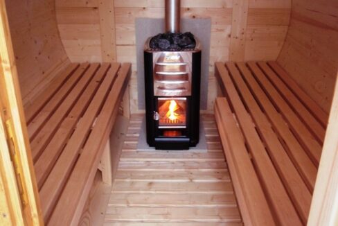 Sauna tonneau extérieur Ø1,9 x 3,5 m Sauna tonneau en bois thermo-traité - vue 2