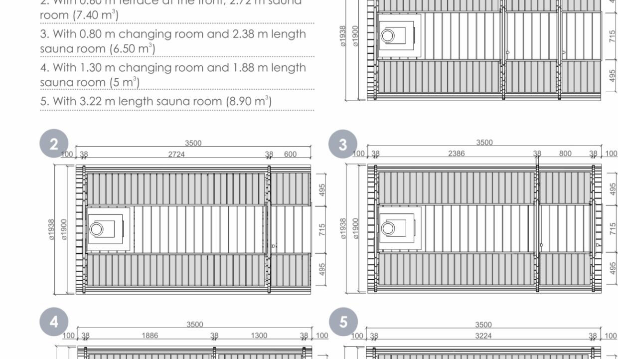Plan - Sauna tonneau extérieur Ø1,9 x 3,5 m Sauna tonneau en bois thermo-traité