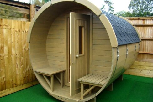 Sauna tonneau extérieur Ø2,2 x 3,5 m Sauna tonneau en bois thermo-traité - vue 1